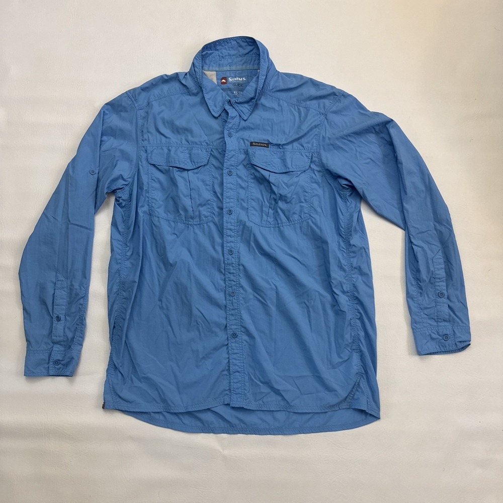 Simms Shirt Mens XL Blue Guide Series Long Sleeve Button Up Vented Fishing